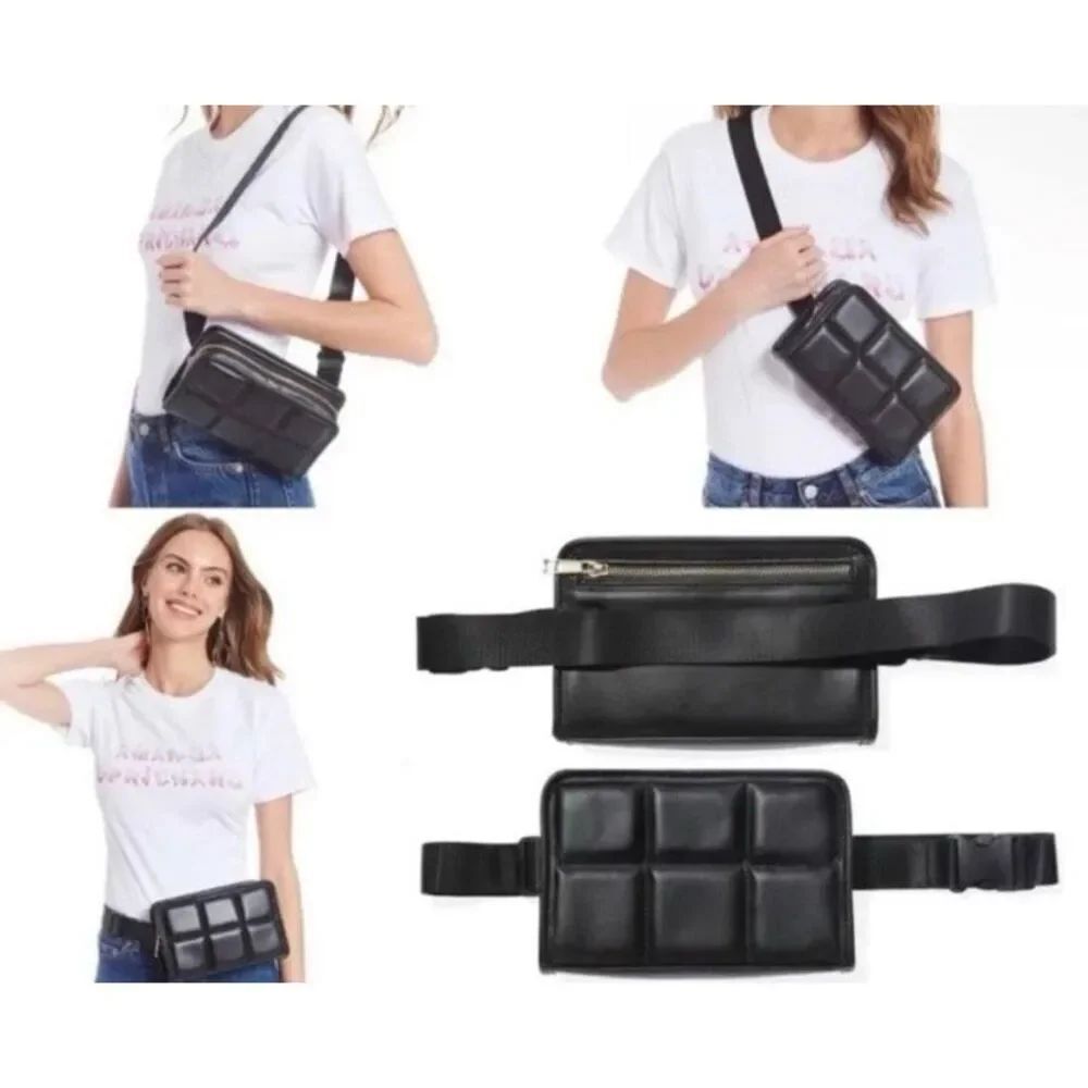 AMANDA UPRICHARD Black Quilted Belt Bag Fanny pack purse